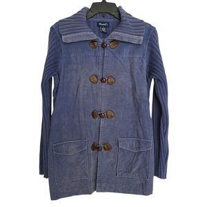 VTG DENIM‎ & CO Chore Coat Corduroy Knit Duffle Toggle Jacket Blue Size S